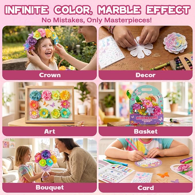 Mimiblooms Paper Flowers Science Kit for Girls for Girls 6 7 9 10 11 Years | Magic Flower Paper Color Science Dyeing Kit, Arts&Crafts for Kids Age 8-12, Science Experiments Color Changing for Girls