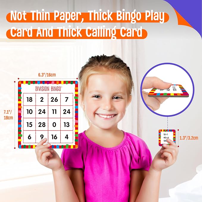 SpriteGru Multiplication & Division Bingo Game, 480 Math Problems, 2 Educational Math Board Game for Kindergarten and Preschool Kids 4-8, Perfect for Classroom & At Home (Up to 25 Players)
