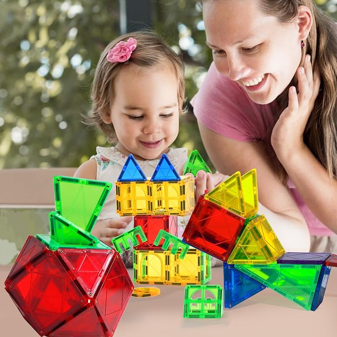 Magnetic Tiles Kids Magnetic Blocks 32PCS Building Sets for Kids Ages 3+ | Magnetic Blocks Sensory Montessori Toys Set All Pieces with Magnets, Ideal STEM Educational Construction Gifts