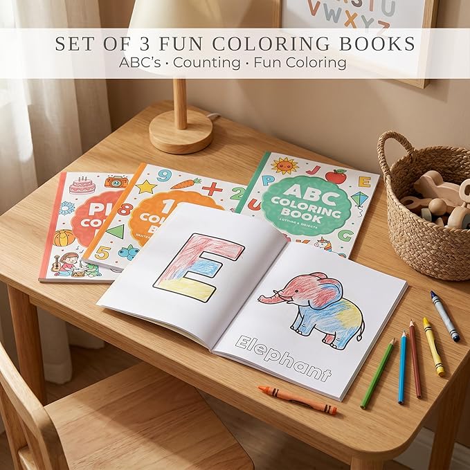 ZICOTO Fun Coloring Book for Kids - Set of 3 Cute Toddler Coloring Books | Educational Activity Water Color Pages with Simple Designs for Boys and Girls - Covers Alphabet, Numbers, Colors & Shapes