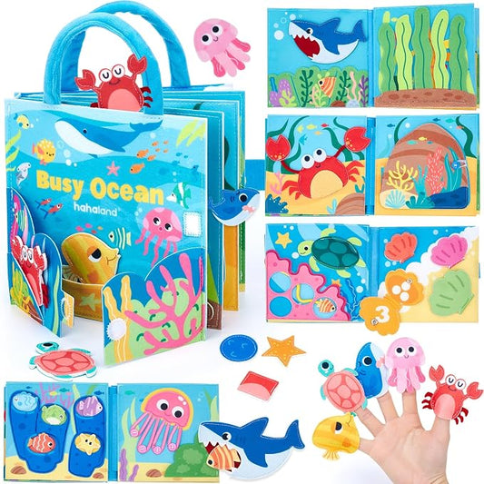 hahaland Ocean Busy Book for Toddlers 1-3, Busy Board for 1 Year Old Girls | Montessori Sensory Activity Toys, Travel Toy for 1 2 3 Year Old, Educational Fine Motor Skills Learning Toys, Birthday Gifts