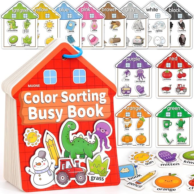 Montessori Busy Book Color Sorting Toys for Toddlers 2-3 Years | Educational Fine Motor Skills Matching Toys, Preschool Learning Travel Activities, Birthday Gifts for 4 Year Old Boys Girls