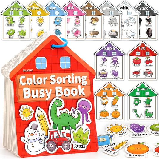 Montessori Busy Book Color Sorting Toys for Toddlers 2-3 Years | Educational Fine Motor Skills Matching Toys, Preschool Learning Travel Activities, Birthday Gifts for 4 Year Old Boys Girls