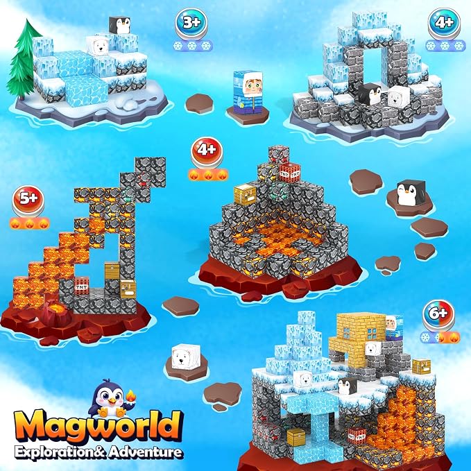 110PCS Large Magnetic Blocks Ice Fire World Magnet Building Toys for Kids | Magnet Building Cubes, STEM Sensory Toys, Christmas Easter Gifts for Boys & Girls, Outdoor Kids Toys for Age 3+
