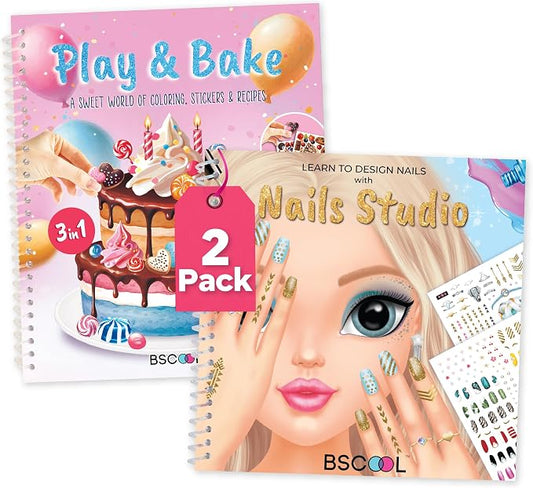 BSCOOL Nail Art Activity Book Drawing Coloring for Kids with Stickers | Fashion hairstyle creation guides, play and bake studio sets included. Fun creative multipack for children ages 5 and up
