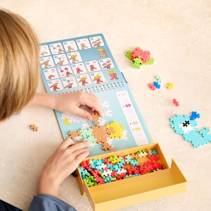 Plus Plus Puzzle By Number Activity Pad, Ocean - Mini Building Blocks Set | Roadtrip Essentials for Kids, Interlocking Waffle Blocks, Stem Toy, Airplane Activities for Kids, Kid Car Ride Must Haves