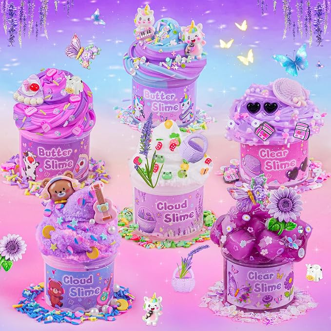 6-Pack Purple Slime Kit for Kids, Butter Cloud Squishy Birthday Gift Set | Halloween Christmas party favors, goodie bag stuffers, classroom prizes and sensory slime toys for boys and girls ages 4-10