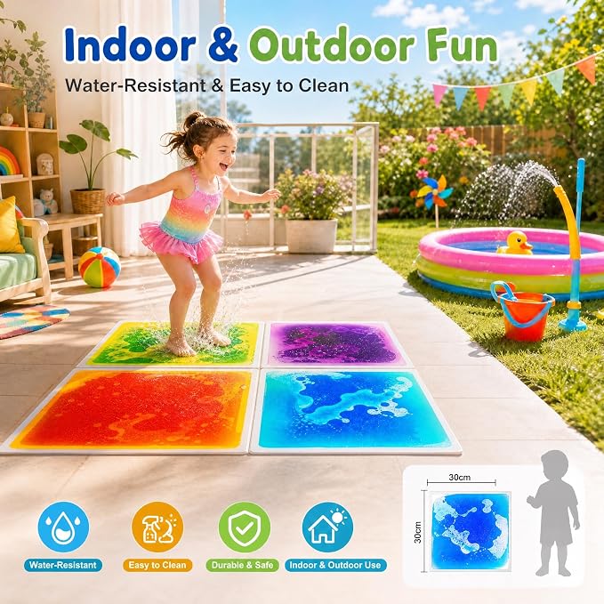 edusense Liquid Sensory Floor Tiles Non-Slip Autism Home&Classroom Play 3+ | Non-Slip Cushioned Motion Tiles for Autism Sensory Play, Home, Motor Skills, Visual Tracking, Ages 3+