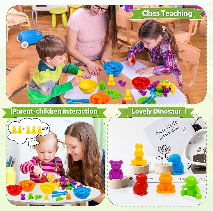 Counting Animal Matching Games Color Sorting Toys with Bowls Preschool Learning Activities for Math Educational Sensory Training Montessori Toy Easter Gifts for Toddlers Kids Boys Girls Ages 3 4 5 6