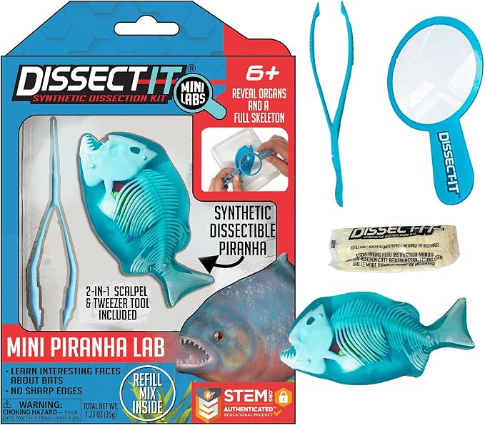 Top Secret Toys Dissect-It Mini Labs Piranha Lab Dissection Kit for Kids, Realistic Synthetic Kids Science Kit - On, Biology and Animal Anatomy, STEM Toy, Ages 6+