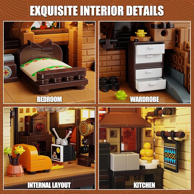 TYCOLE Wood Cabin Building Blocks Set with Lights for Adults and Girls 8-12 | 1969PCS Wooden House Building Toys for Home Decor&Display,Christmas Birthday Gift for Women Men Teens,Compatible Bricks