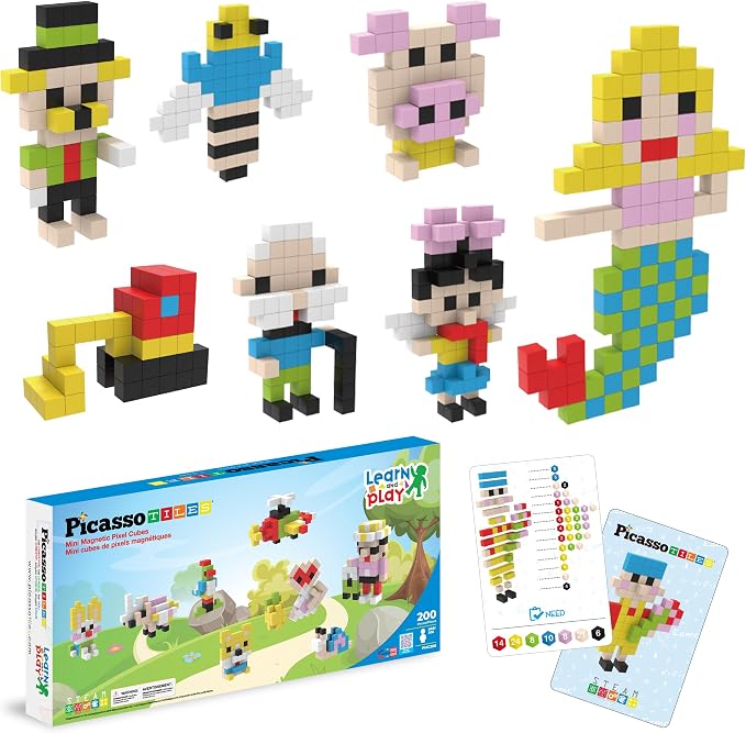 Picasso Cubes 0.5” Pixel Magnetic Puzzle Cube 200 Piece Mix & Match Sensory Toys STEAM Education Learning Building Block Magnets Children Construction Toy Set Stacking Magnet Creative Kit PMC200