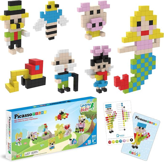 Picasso Cubes 0.5” Pixel Magnetic Puzzle Cube 200 Piece Mix & Match Sensory Toys STEAM Education Learning Building Block Magnets Children Construction Toy Set Stacking Magnet Creative Kit PMC200