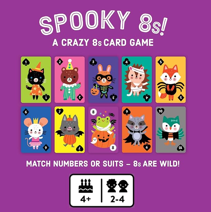 Mudpuppy - Spooky 8s! Card Games for Kids | Ages 4+, Kids Version of Crazy 8s, Ideal for 3-4 Players, Halloween Themed, Family Fun, Screen-Free Play, FSC Certified