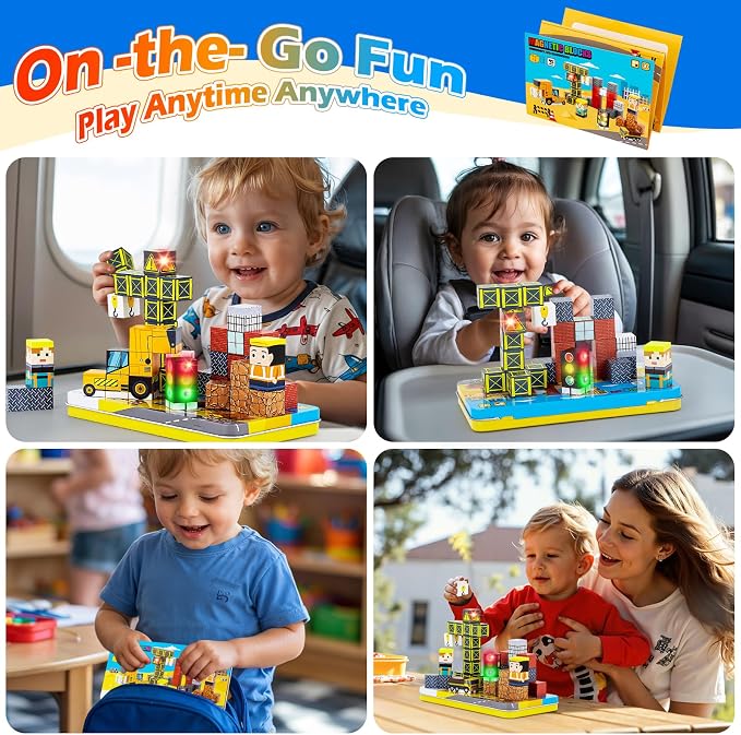 45PCS Magnetic Blocks for Kids with Portable Iron Box Construction | Mini Cubes, Travel Essentials for Airplane, Car, Ride Road Trip, STEM Learning Toy Gift Idea for Toddlers Boys, Girls Ages 3+