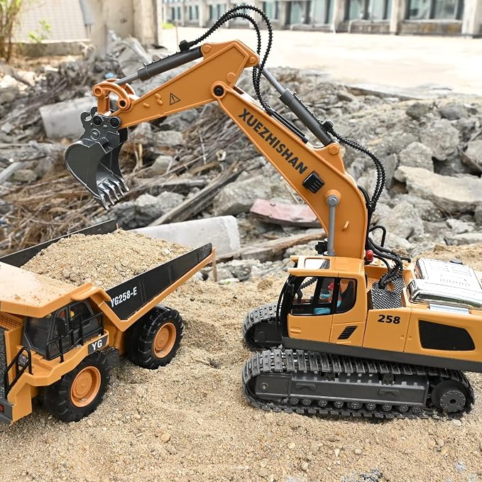 KidsFaves Remote Control Excavator Toys for Boys Turns 680-degree 2 Batteries Metal Shovel Lights/Sounds Construction Toys Birthday Gifts Boy Toys for 3 4 5 6 7 8 Years Old | RC Excavator with 680° Rotating Cab, Full Function Remote Control Constructio...