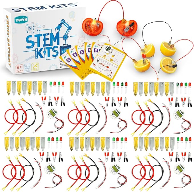 Science Kits for Kids Age 8-12, 6 Pack Fruit Battery Bulk STEM Circuit Kits | Science Experiment Projects for 2nd-5th Grade Classroom Activities, STEM Toys for 8 9 10 11 12 13 Year Old Gifts
