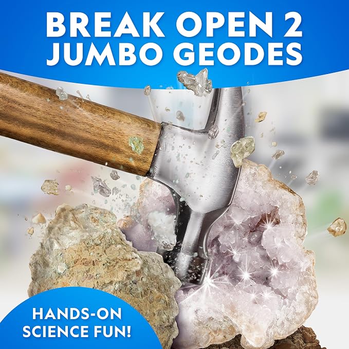 National Geographic Break Open 2 Jumbo Geodes Science Kit for Kids | 2 Large Natural Geodes, Real Crystals Inside, Safety Goggles, Break-Open Geology Activity, Earth Science, Birthday Gift