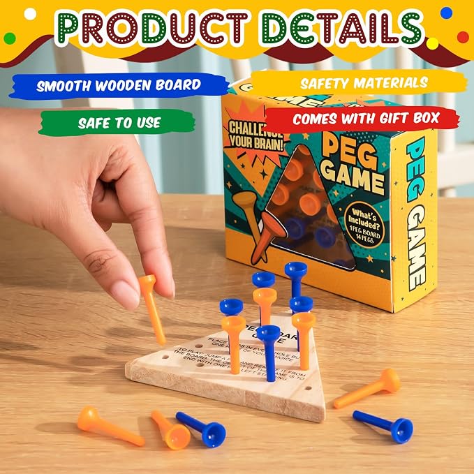 Estune 2 Pack Wooden Triangle Peg Game Kids Educational Board Portable Travel Table Game Strategy Toy Gift for Christmas Children Family Adults Fun Learning Puzzles