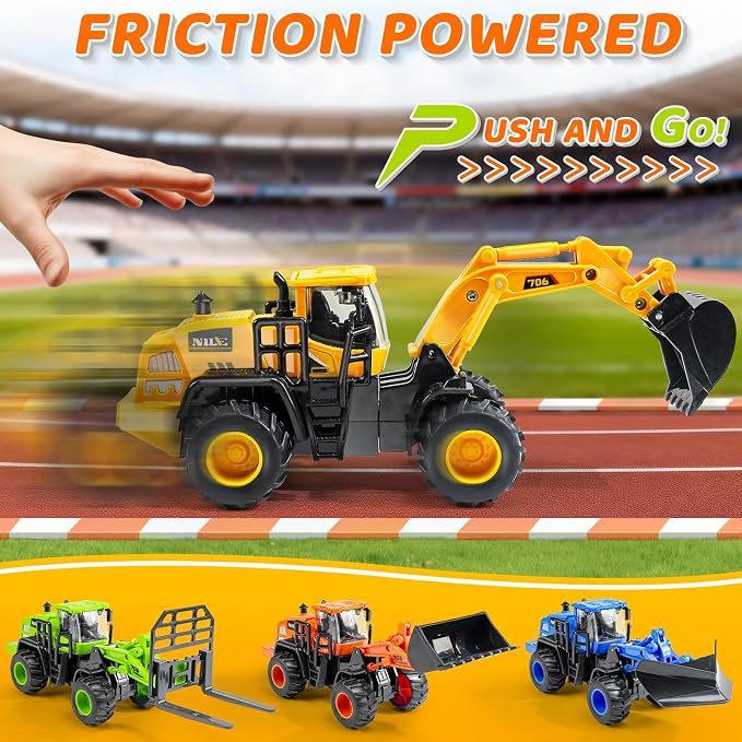 Beestech Construction Truck Toys for 3 4 5 6 7 8 Years Old Boys, Truck Vehicles Sand Sandbox Beach Toys, Excavator Forklift Bulldozer Friction Powered