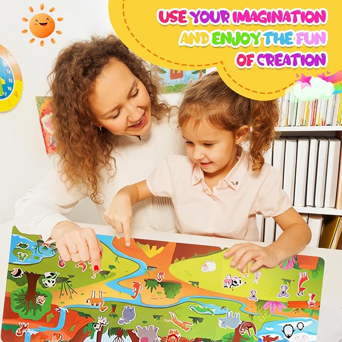 Jelly Sticker Books for Kids 2-4,5 Set Reusable Sticker Activity Books for Toddler 1-3, Travel Toys for 2+ Boy Girl (6 Set - Animals+Vehicles+Ocean Animals+Sports+Kitchen Fun+Horse Riding)