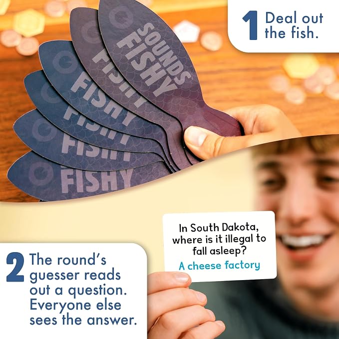 Sounds Fishy: Fake Answers to Wild Trivia Questions Party Game, Age 10+ | Bluffing Beats Brains, Different Every Time, Know It or Make It Up, Ages 8+, Fun for Kids & Adults, Great for Cookouts