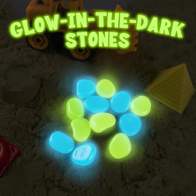Construction Sensory Bin，Sand Kit Gift for boys girls, Sensory Play Toys | Sand Kit with Sensory Sand, Glow Stones, Excavator, Construction Toys for Creative Play Ages 3+