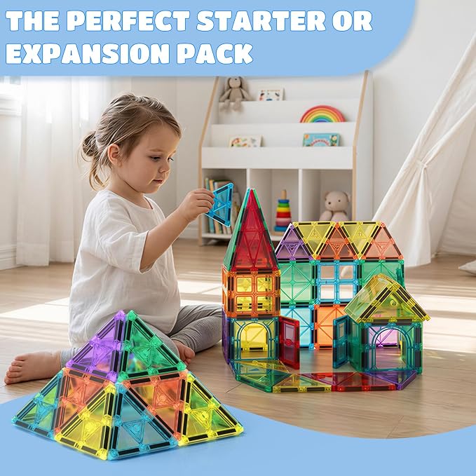 16PCS Magnetic Tiles Equilateral Triangle Expansion Pack, STEM Educational Construction Stacking Blocks, Compatible with Major Brands (16PC Equilateral Triangle)