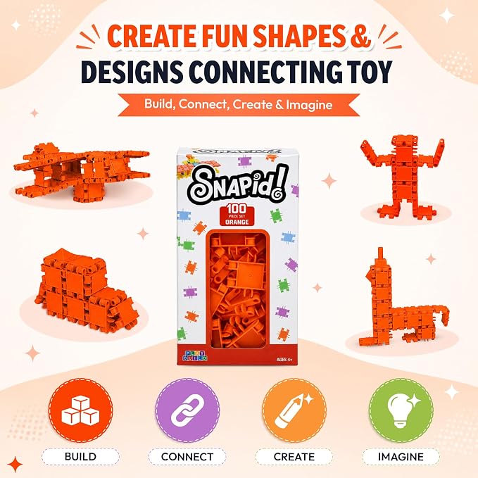 100 Piece Orange Snap Connecting Building Toy Set for Kids