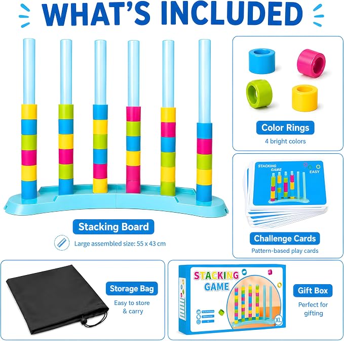BBnote Giant Color Matching Challenge Game, Fast Pattern Match Ring Stacking Puzzle Stack Games, 1-2 Players, Family Board Game for Kids & Adults, Birthday Easter Christmas Party Gifts for Boy & Girl