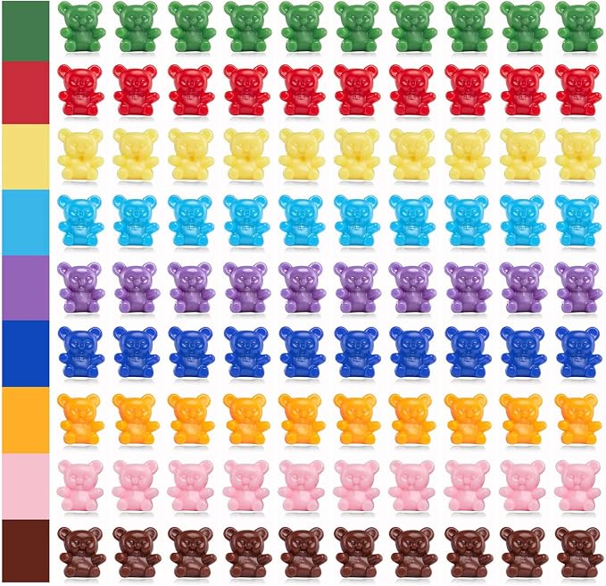 XINHUIDALSQ 90 Pieces Colored Counting Bears 0.62 Inch Rainbow Counting Bears Set 9 Colors Mini Plastic Bear Math Manipulatives for Toddlers Suitable for Ages 3+ Kids