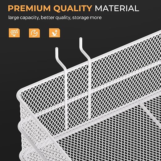 INCLY 4 Pack Upgrade Pegboard Baskets, 4 Sizes Square Metal Mesh Basket | Peg Board Organizer Accessories, For Garage Craft Room Office Kitchen, Pegboard Baskets and Bins