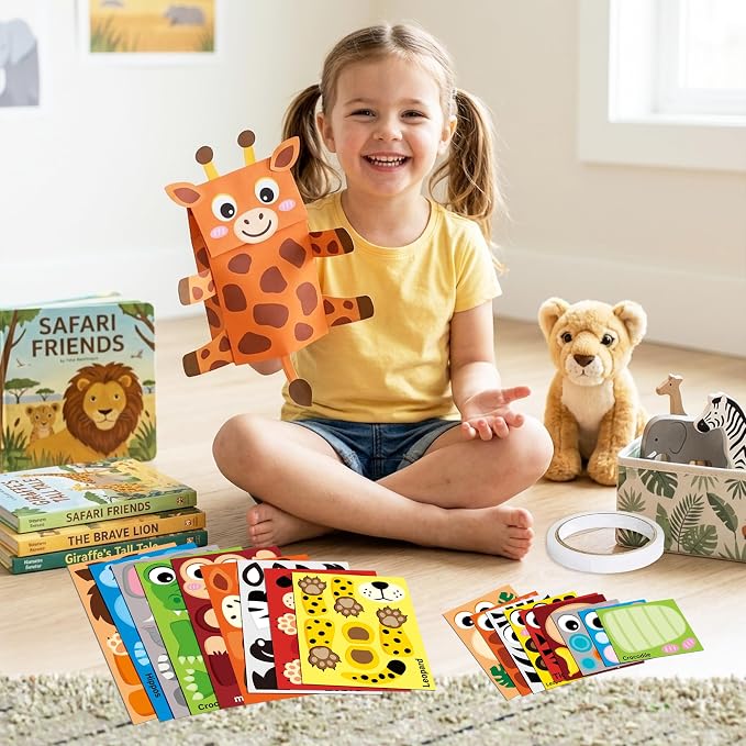 WATINC Hand Puppet Making Kit, Paper Sock Puppet Toys for Kids (Wild) | 9 Styles, Make Your Own Storytelling & Role Play Crafts, Creative Group Activity, Party Favors & Gifts for Kids Ages 4-8