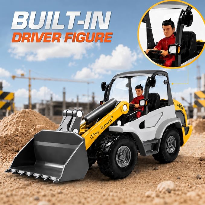 iPlay, iLearn Heavy Duty Construction Site Playset, Metal Dump Truck Digger | Kids Diecast Excavator Backhoe Tractor Bulldozer Vehicle, Outdoor Sandbox Beach Toy, Birthday Gift 3 4 5 Year Old Boy Toddler