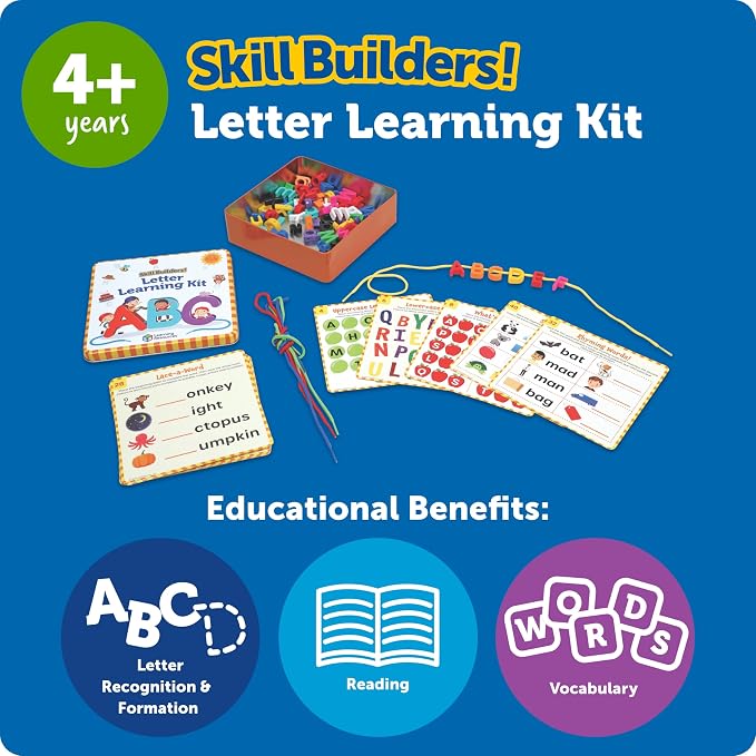 Learning Resources Skill Builders Letter Learning Kit | Alphabet Montessori Toys, Homeschool Supplies, Preschool Classroom Must Haves, Toddler Activities, Lacing Cards