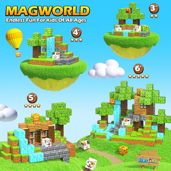 Magnetic Blocks - 100PCS Build Mine Magnet World Forest Cottage Craft Set | Building Toys for Boys Girls Age 3-5 5-7 8-12, Construction Craft Sensory Toys Birthday Gifts for 3+ Years Old STEM Learning