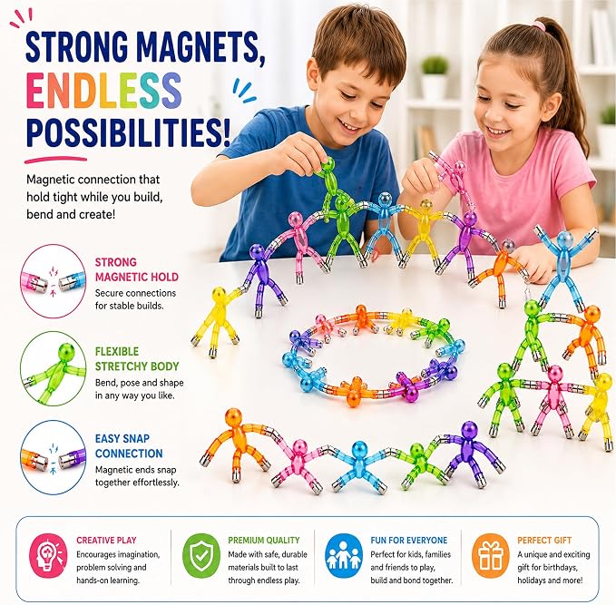 Travel Toys for Kids Ages 3-8, 10 PCS Magnetic Men Figures, Airplane Toy, Road Trip Activities, Sensory Fidget Toys, STEM Building Set, Quiet Screen-Free Toy for Car, Restaurant & Classroom