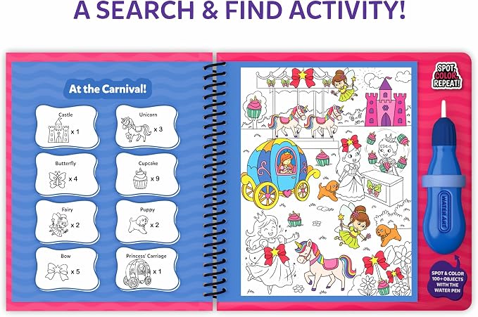 Skillmatics Water Spotter Unicorns & Princesses, Travel Toy, Activity Book | Paint with Water Kit, Kindergarten Coloring Book, Screen-Free Fun, Mess-Free, Gift for Kids, Boys & Girls Ages 4, 5, 6, 7, 8