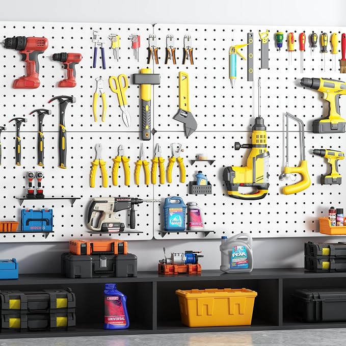 Peg Board, 84pcs Metal Pegboard Kit, Includes 4 Pack 24''X12'' Large White Peg Board with Accessories and Hook Locks, Heavy Duty Peg Boards for Walls Home, Garage Tool Storage, Workbench