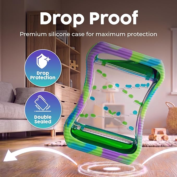 BUNMO Sensory Toys Liquid Motion Bubbler - Calming Fidget Toy for Kids & Adults - Sensory Bottles - Textured Silicone Bubble Timer with Mesmerizing Liquid Flow - Large Glow