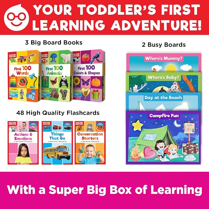 Doctor Jupiter Girls' Big Box of Learning for Kids Ages 1-3 Year Old | Set of Board Books and Fun Activities, Birthday Gift Ideas for Girls 1,2,3, Year Olds, Toddler Educational Activities