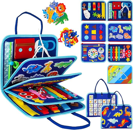 Montessori Busy Board for Toddlers – Sensory Busy Book with Buckles, Zippers, Letters, Animals, Toddler Activities – Fine Motor Skills Development Learning for Boys Girls Travel Activity