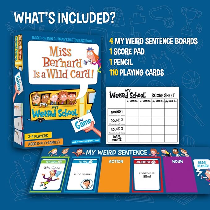 My Weird School Game Miss Bernard Is A Wild Card, Funny Educational Card Game for Kids and Family, Silly Sentence Building Game