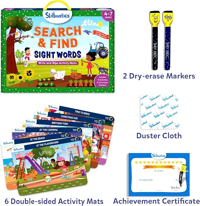 Skillmatics Search and Find – Sight Words, Reusable Activity Mats | Educational Learning Activities, Repeatable & Builds Vocabulary, Screen-Free, Gifts for Kids Ages 4, 5, 6, 7