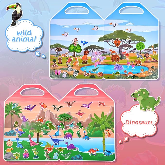 6 Set (260pcs) Puffy Sticker Books Activity for Kids | Animal, Farm, Dinosaurs, Space, Travel Toys Essentials Reusable Stickers for Boys and Girls Ages 3+
