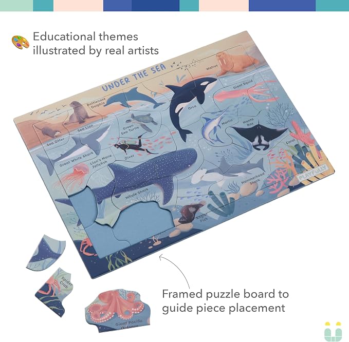 ‘Under the Sea’ 30 Piece Puzzle with Frame for Kids Ages 3-5 | Lost Piece Guarantee | Unique Shapes | Child-Centric Design | Educational Toy for Cognitive Development, STEM, Fine Motor