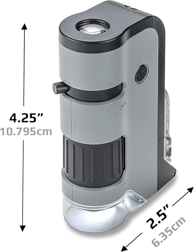 Carson MicroFlip 100x-250x, LED UV Pocket Microscope with Smartphone Clip, STEM Education (MP-250) | STEM Handheld Microscope with Smartphone Adapter Clip for Digiscoping, Flip Down Slide Base (MP-250)