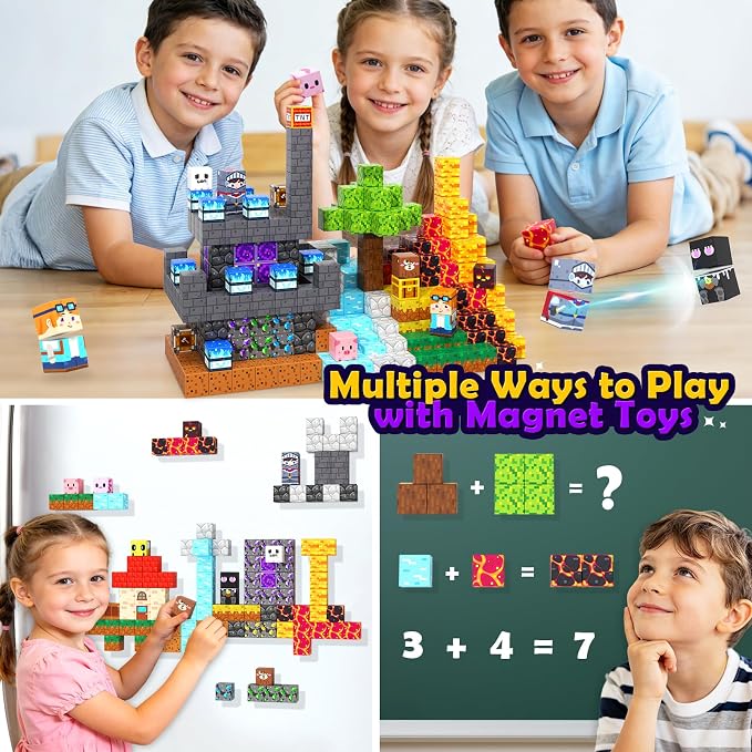 Soyee Magnetic Blocks 200 PCS - Magnetic Building Cubes Toys Build Mine Magworld Craft Cubes Portal Theme STEM Toys for Kids Ages 3-5 4-8 8-12 Birthday Gifts Boys Toys Ages 6-8