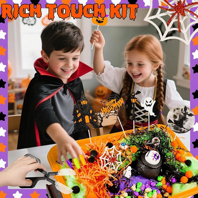 Bbiamsleep Halloween Sensory Bin, 141 Pcs Halloween Sensory Bin Filler | Halloween Sensory Bin Items, Halloween Sensory Kit with Sandboxes Accessories