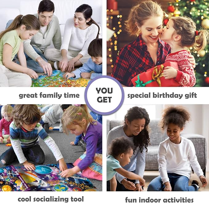 300 Piece Puzzles for Kids Ages 6-8 - 3 Jigsaw Kids Puzzles Ages 4-6 | Puzzles for Kids Ages 8-10 Learning United States Map, World and Space - Educational Game for Children 12 Year Old